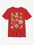 Disney Mickey Mouse Gingerbread Icons Youth T-Shirt, RED, hi-res