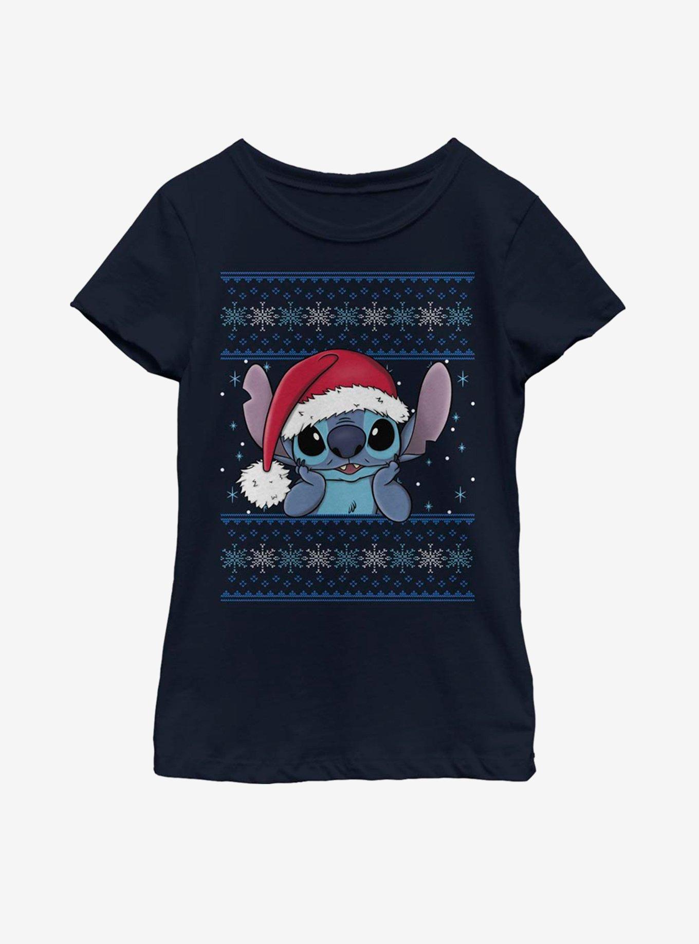 Disney Lilo And Stitch Santa Stitch Holiday Pattern Youth Girls T-Shirt