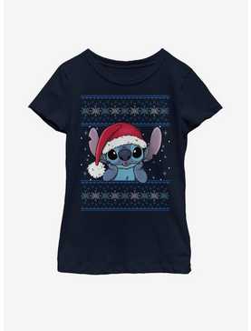 Disney Lilo And Stitch Santa Stitch Holiday Pattern Youth Girls T-Shirt, , hi-res