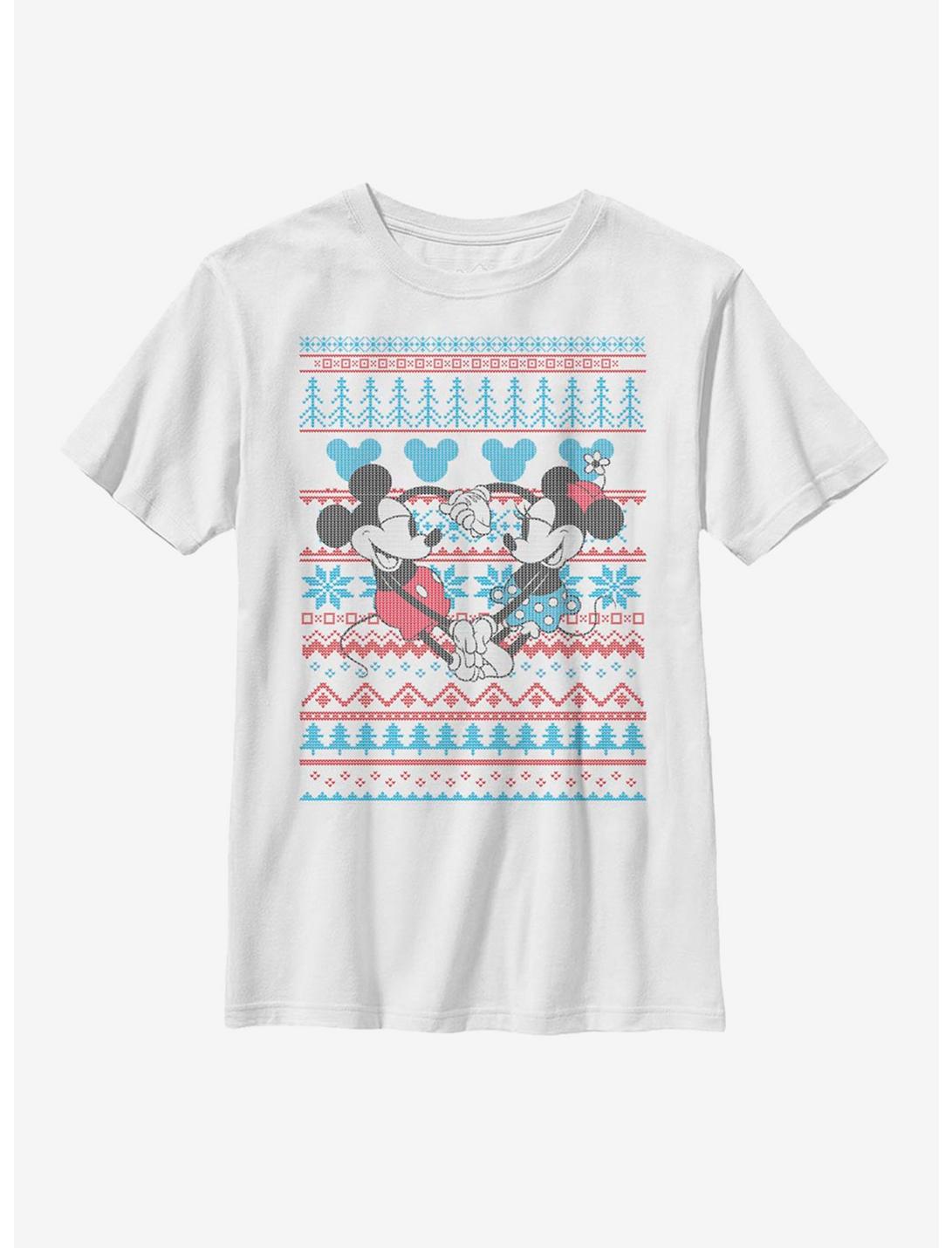 Disney Mickey Mouse & Minnie Christmas Pattern Youth T-Shirt, WHITE, hi-res