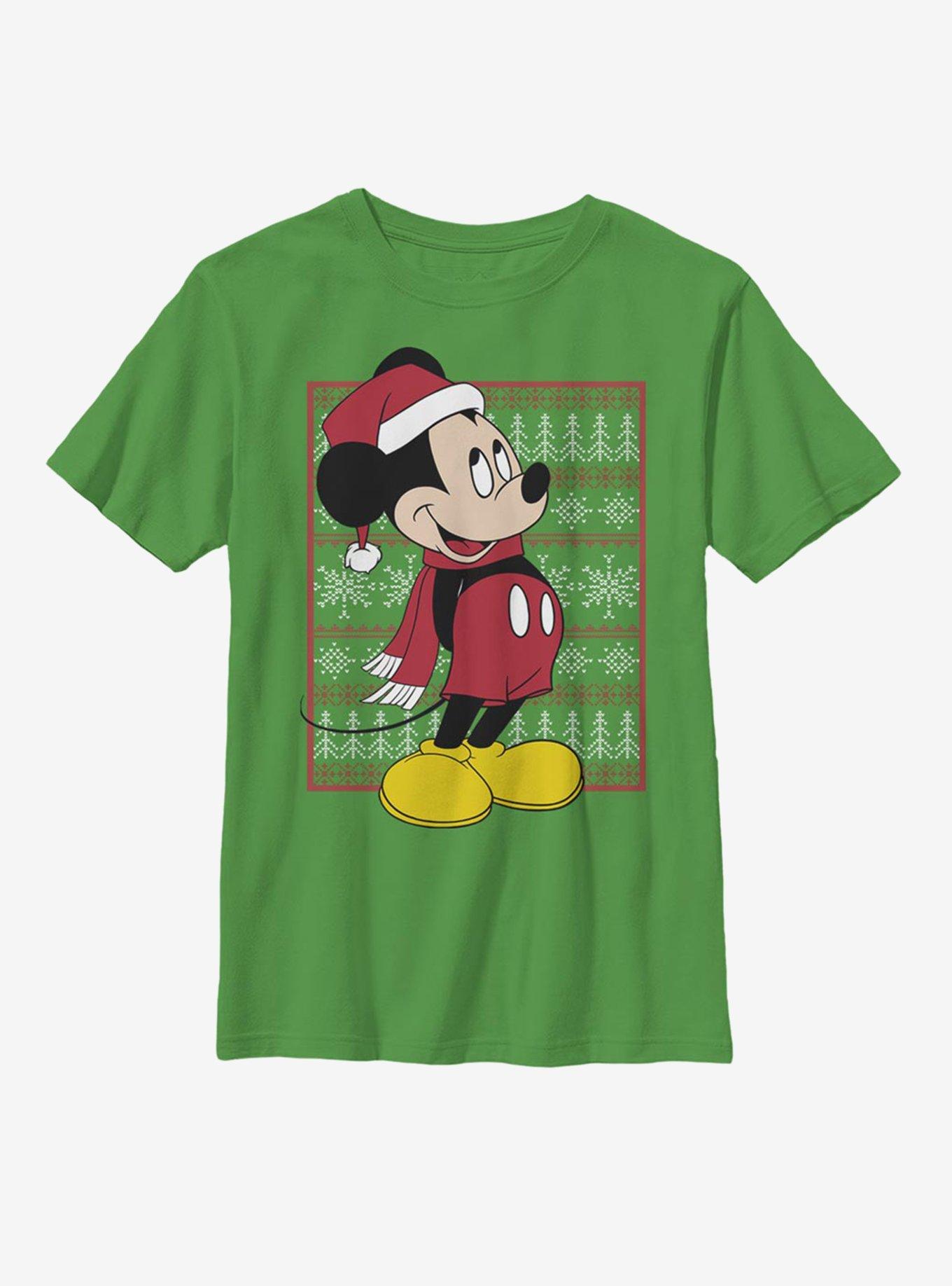 Disney Mickey Mouse Ugly Christmas Pattern Youth T-Shirt, , hi-res