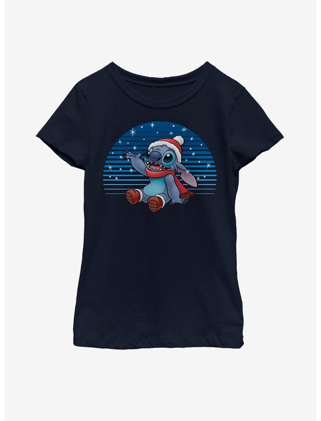 Disney Lilo And Stitch Snowing Stitch Youth Girls T-Shirt, NAVY, hi-res