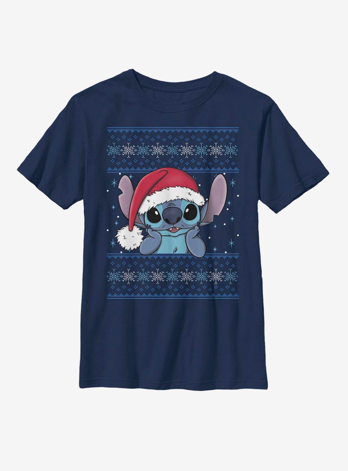 Disney Lilo And Stitch Santa Stitch Holiday Pattern Youth T-Shirt