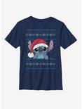 Disney Lilo And Stitch Santa Stitch Holiday Pattern Youth T-Shirt, NAVY, hi-res