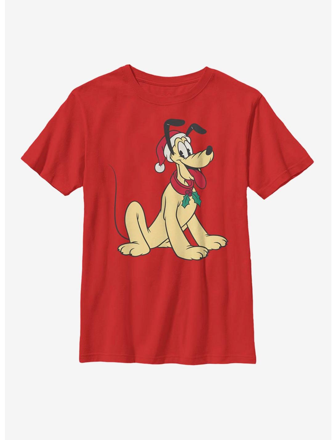 Disney Mickey Mouse Pluto Santa Hat Youth T-Shirt, RED, hi-res
