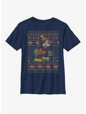 Disney Mickey Mouse Vintage Mickey Christmas Pattern Youth T-Shirt, , hi-res