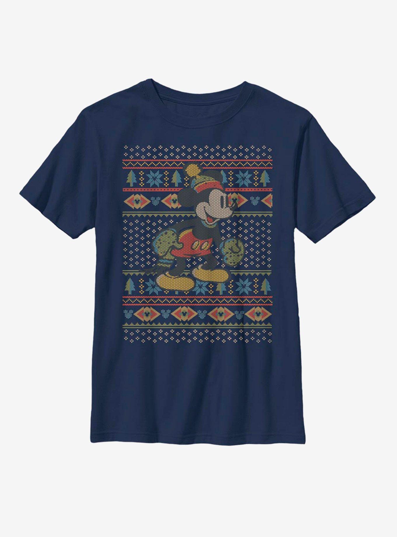 Disney Mickey Mouse Vintage Mickey Christmas Pattern Youth T-Shirt, , hi-res