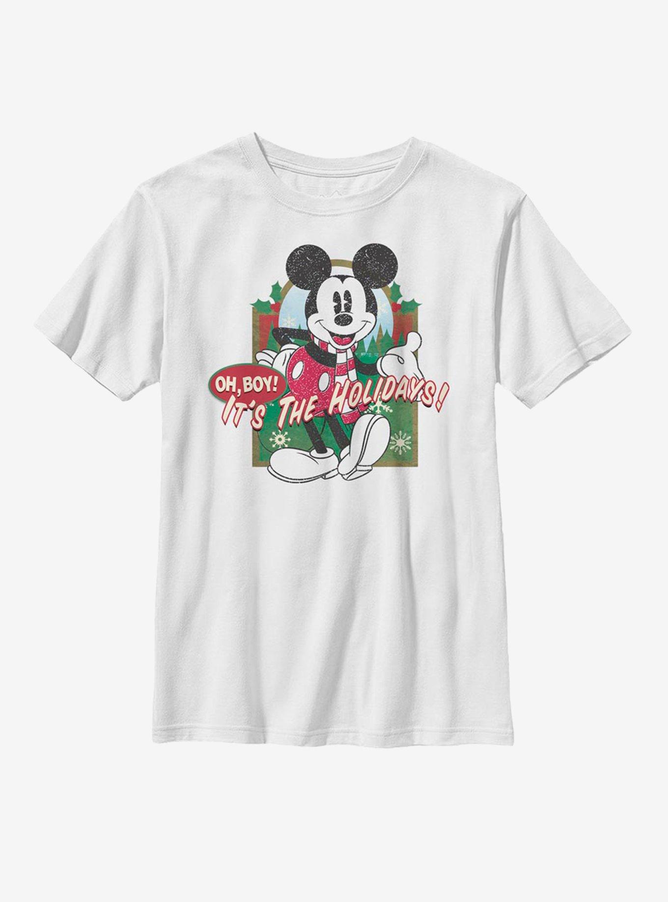 Disney Mickey Mouse Vintage Holiday Mickey Youth T-Shirt, WHITE, hi-res