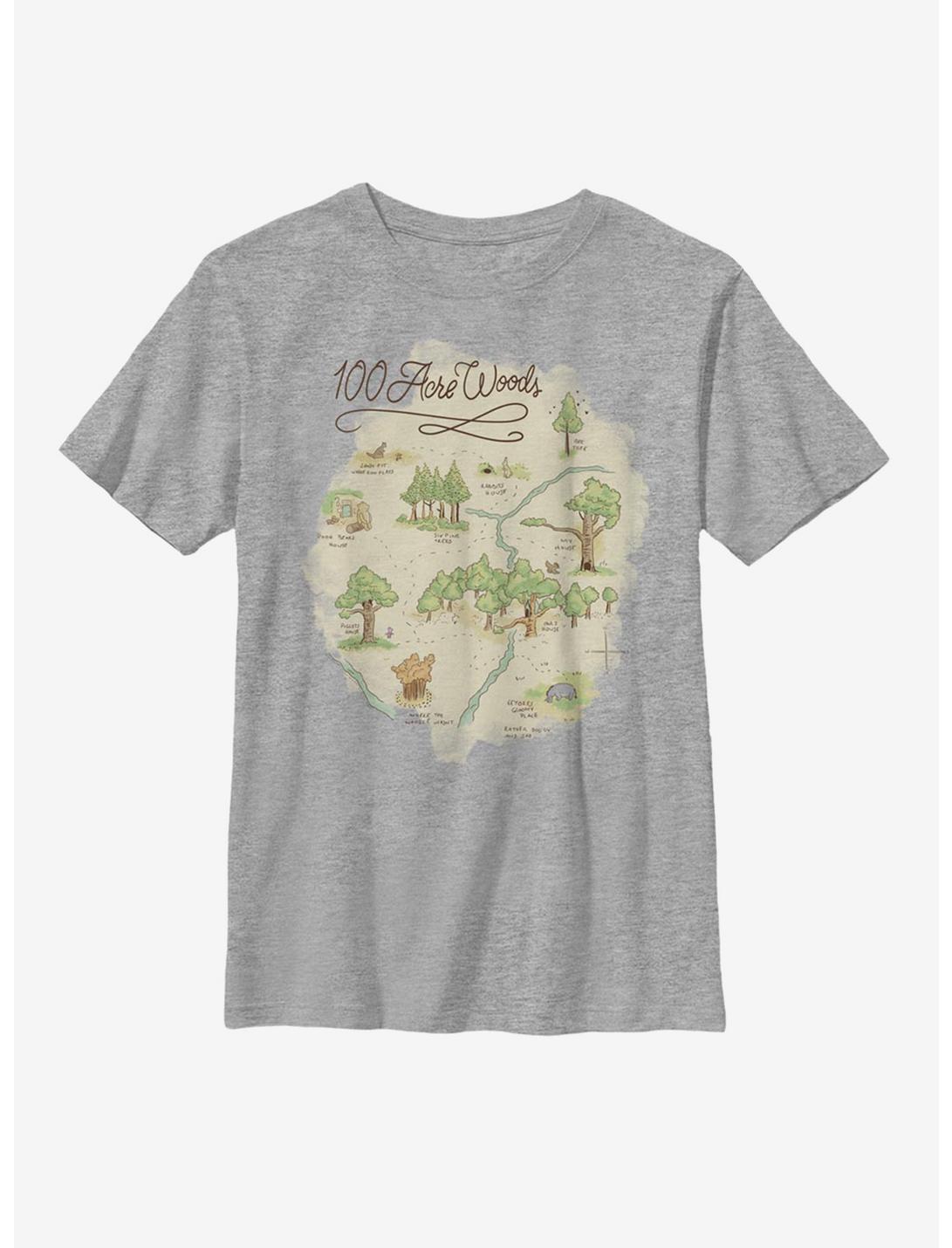 Disney Winnie The Pooh 100 Acre Woods Map Youth T-Shirt, ATH HTR, hi-res
