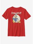 Disney Donald Duck Japanese Text Youth T-Shirt, RED, hi-res