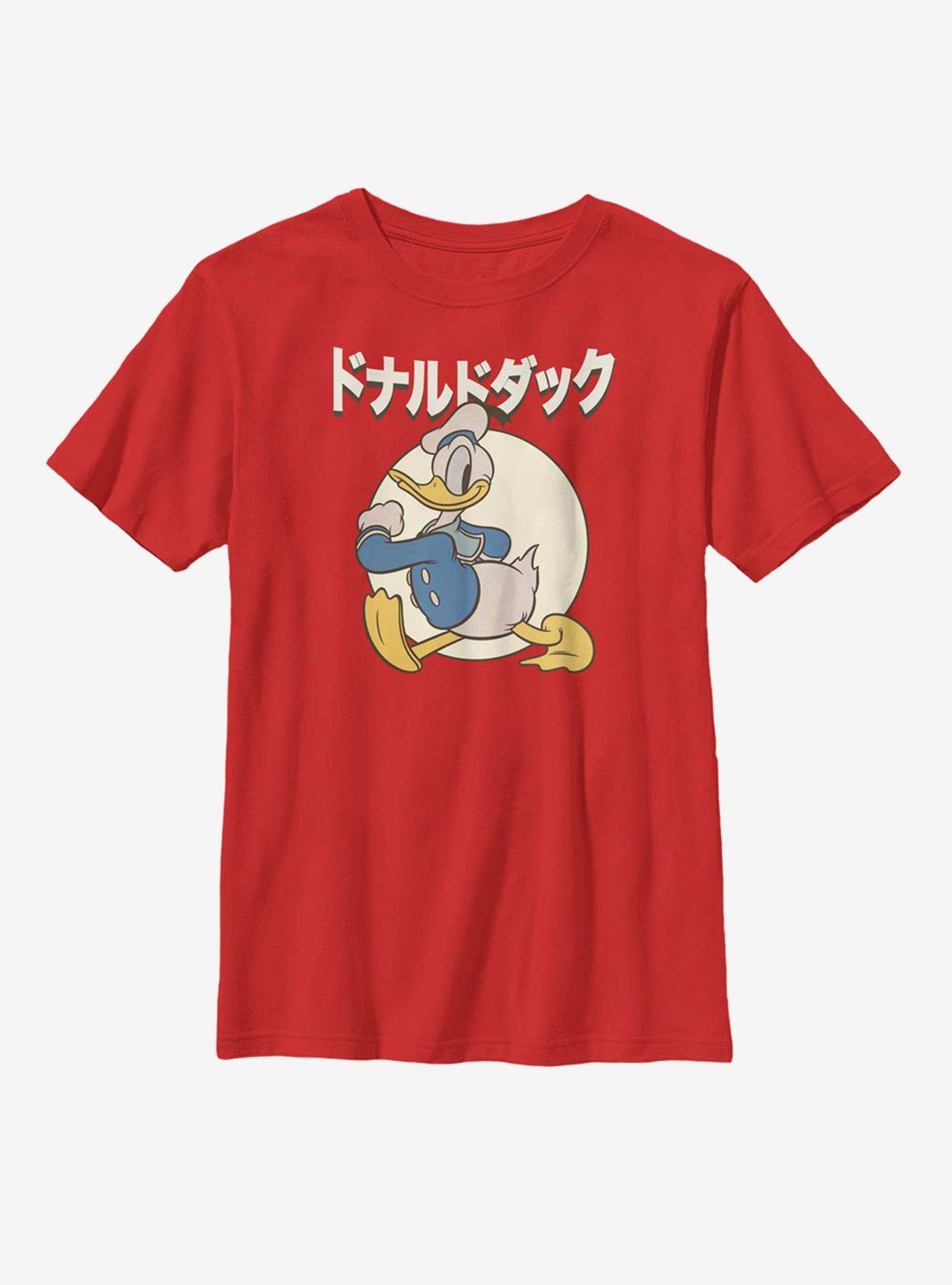 Disney Donald Duck Japanese Text Youth T-Shirt, RED, hi-res