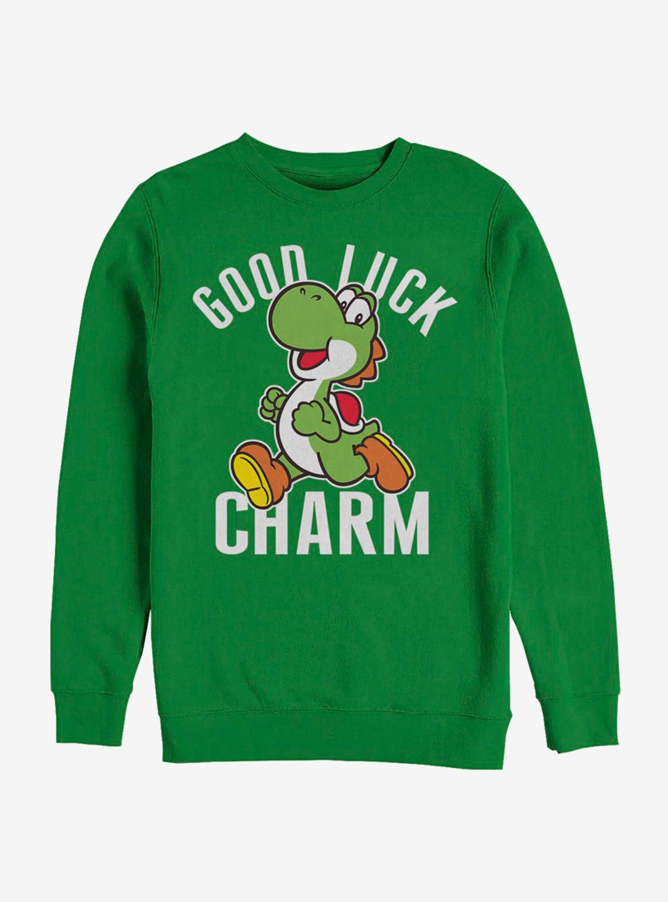 Nintendo Mario Yoshi Good Luck Sweatshirt GREEN Hot Topic