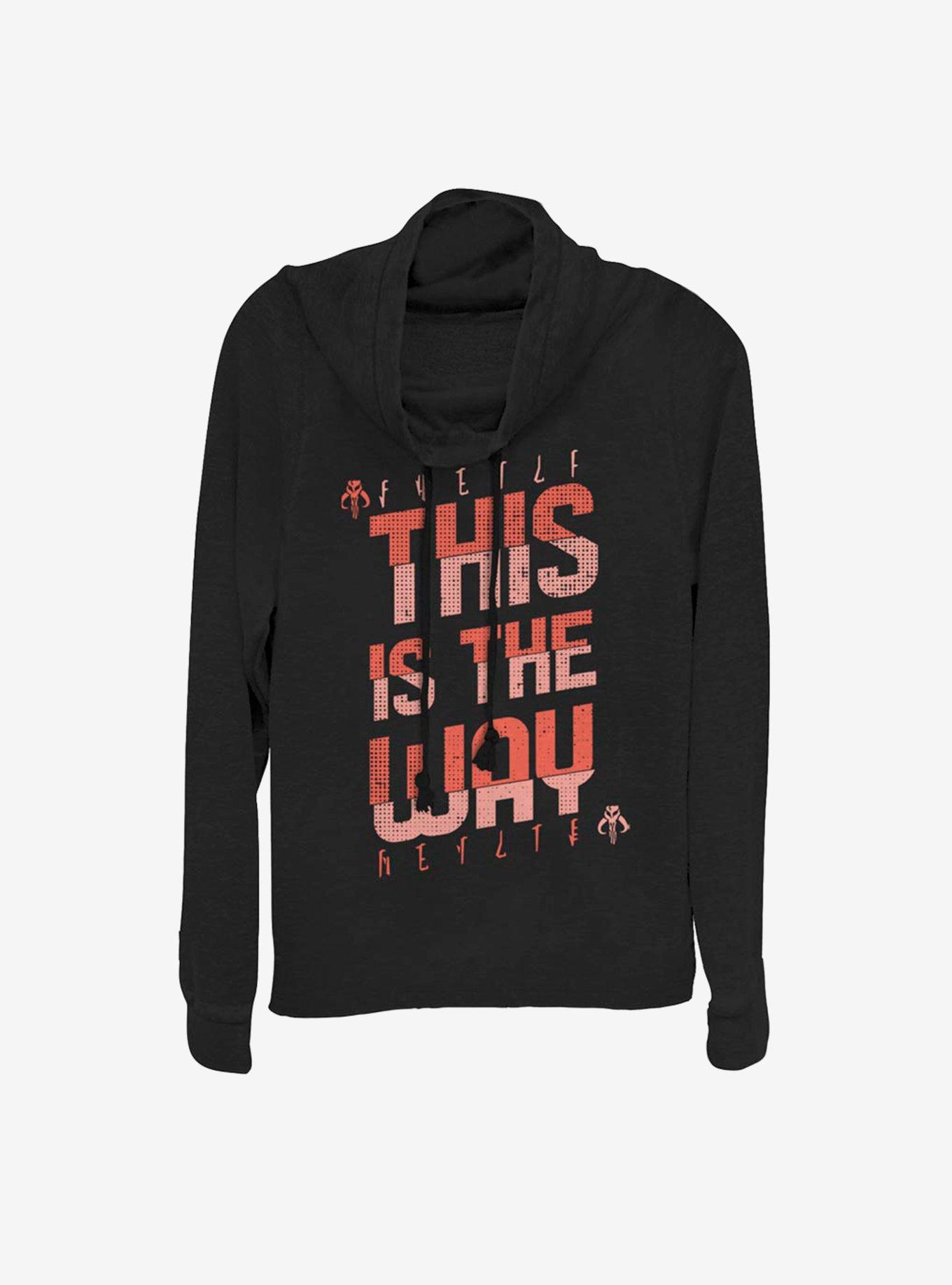 Star Wars The Mandalorian This Is The Way Red Script Cowlneck Long-Sleeve Womens Top, BLACK, hi-res