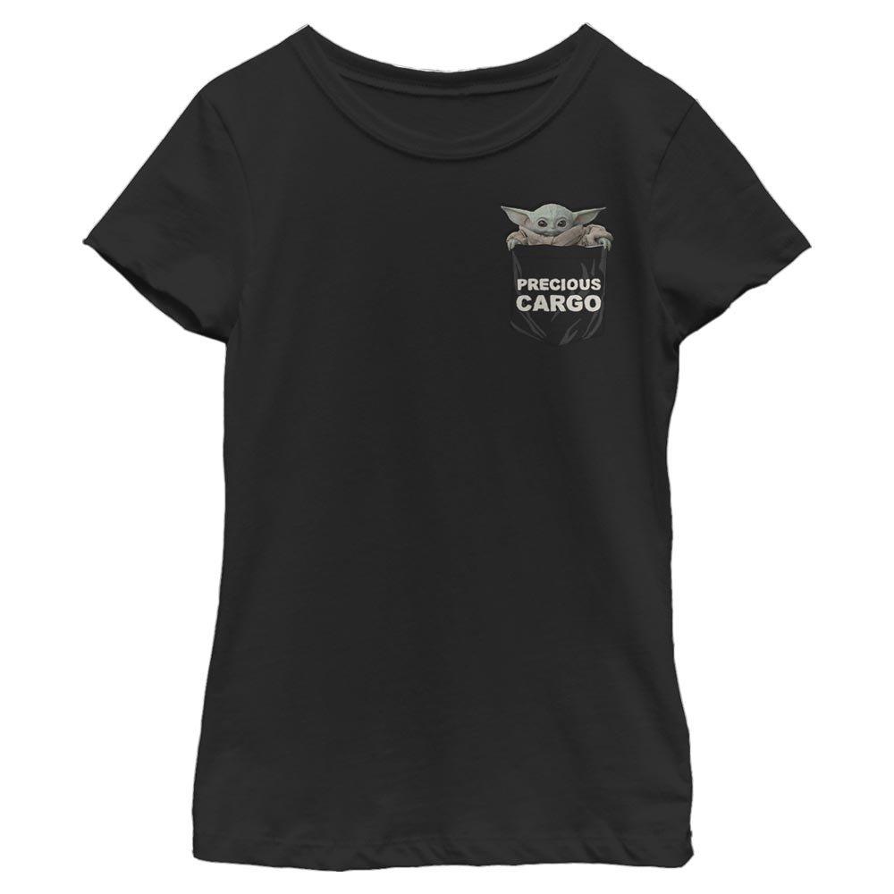 Star Wars The Mandalorian The Child Precious Cargo Faux Pocket Youth Girls T-Shirt, BLACK, hi-res