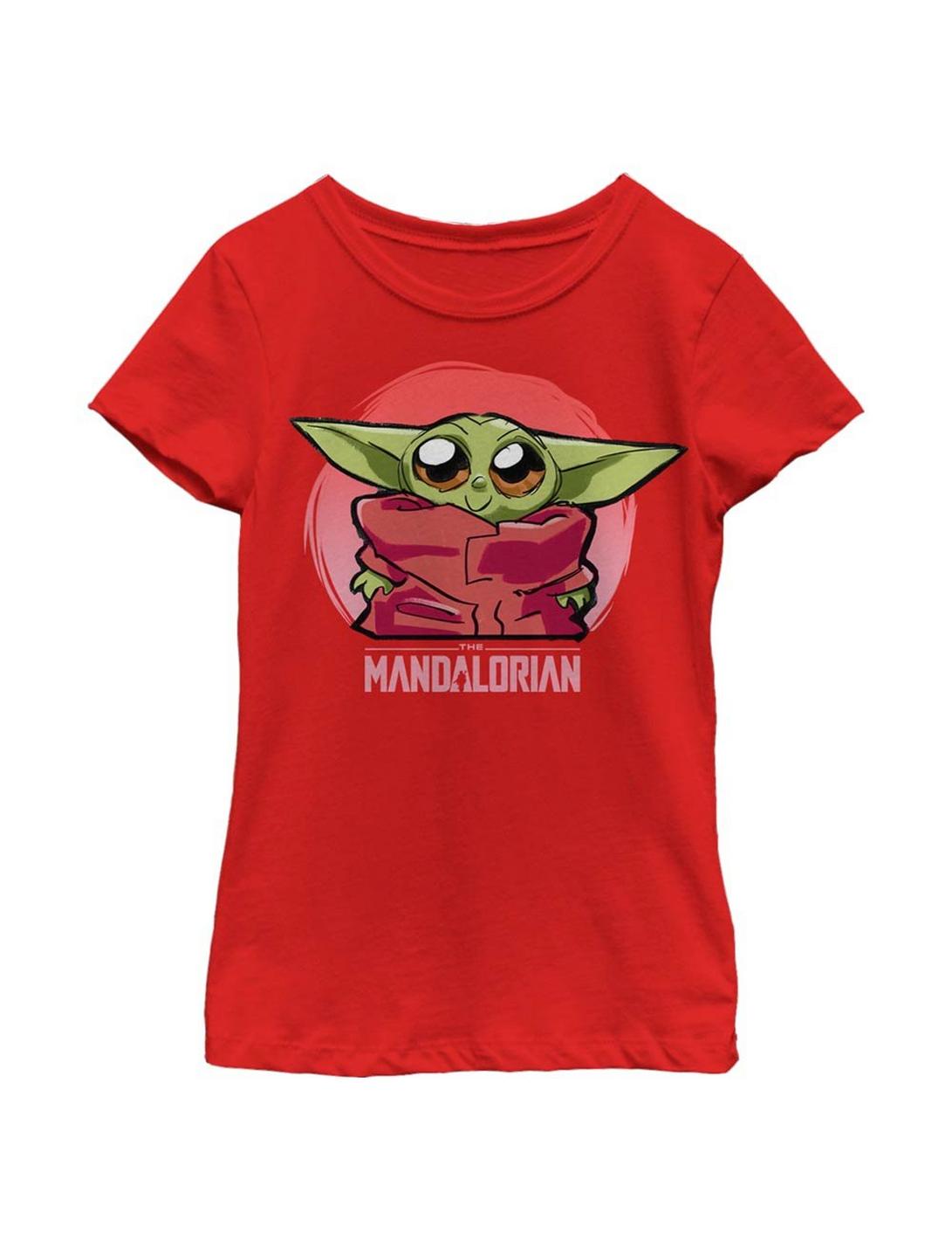 Star Wars The Mandalorian The Child Cute Sketch Youth Girls T-Shirt, RED, hi-res