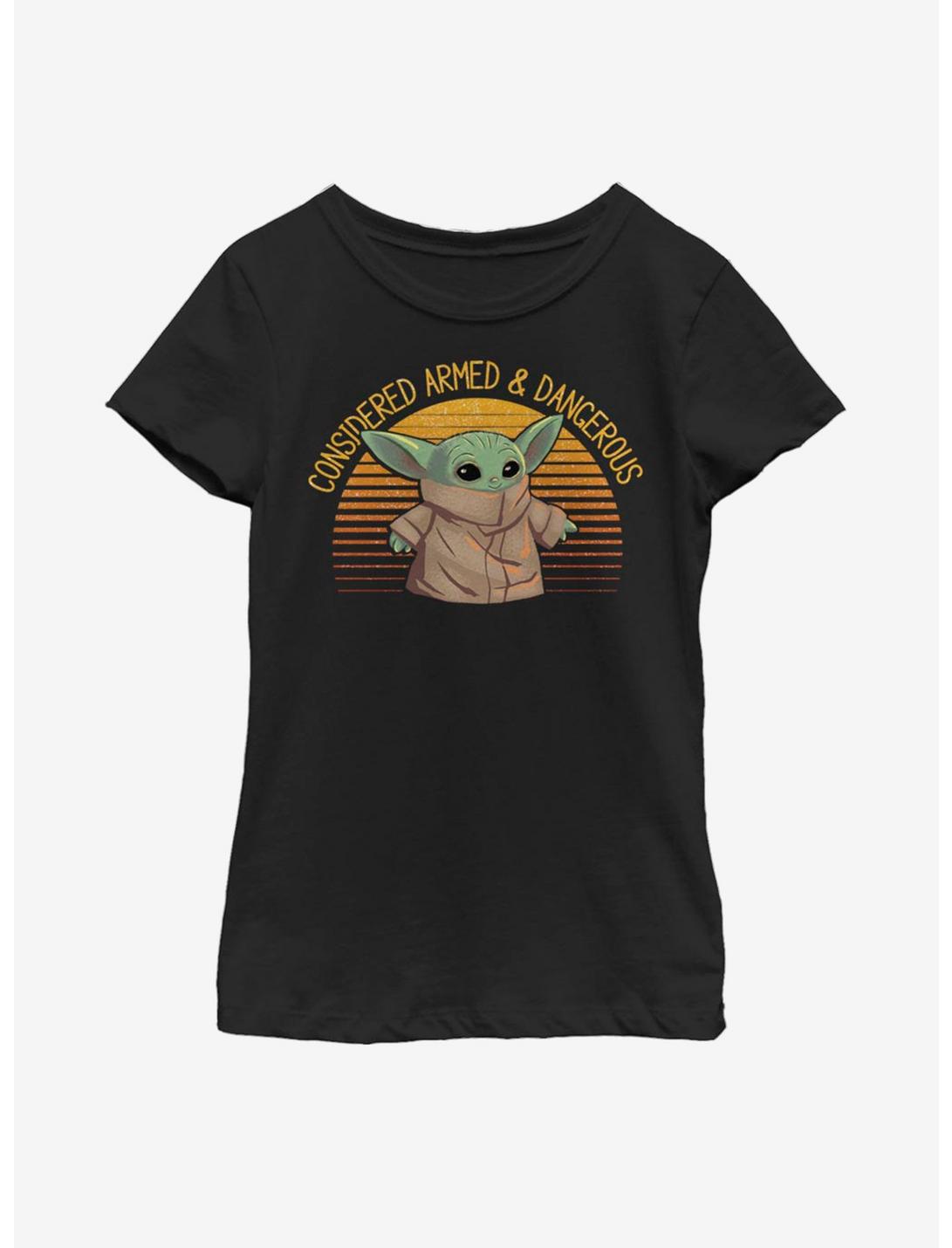 Star Wars The Mandalorian The Child Sunset Armed And Dangerous Youth Girls T-Shirt, BLACK, hi-res
