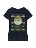 Star Wars The Mandalorian The Child Cute Holiday Pattern Youth Girls T-Shirt, NAVY, hi-res