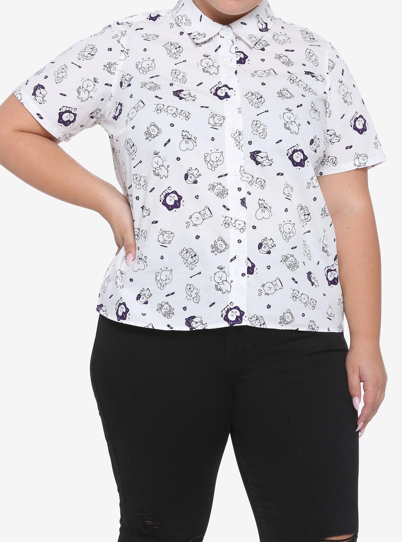 BT21 Purple Foil Astrology Girls Woven Button-Up Plus Size, MULTI, hi-res