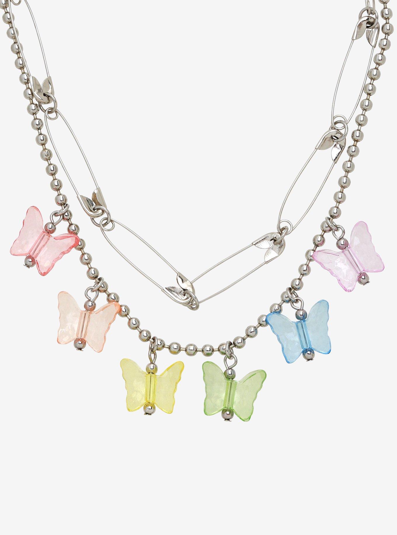 Rainbow Butterflies & Safety Pin Layered Choker, , hi-res