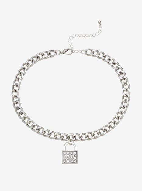 Padlock CZ Silver Chain Choker | Hot Topic