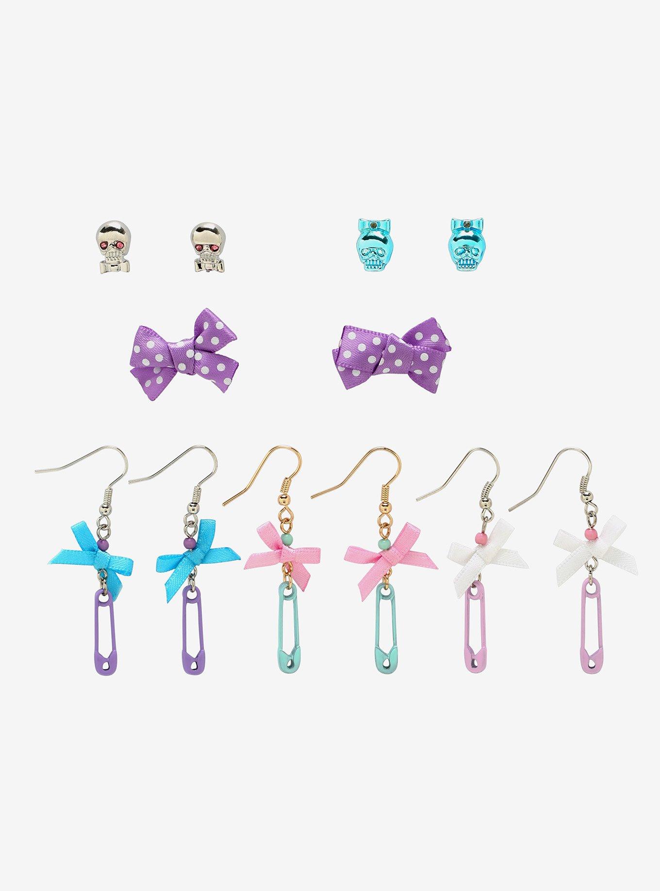 Pastel Safety Pins & Bows Earring Set | Hot Topic