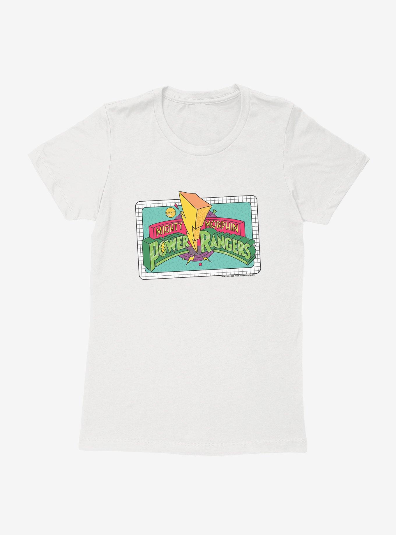 Mighty Morphin Power Rangers Color Sketch Logo Womens T-Shrt, WHITE, hi-res