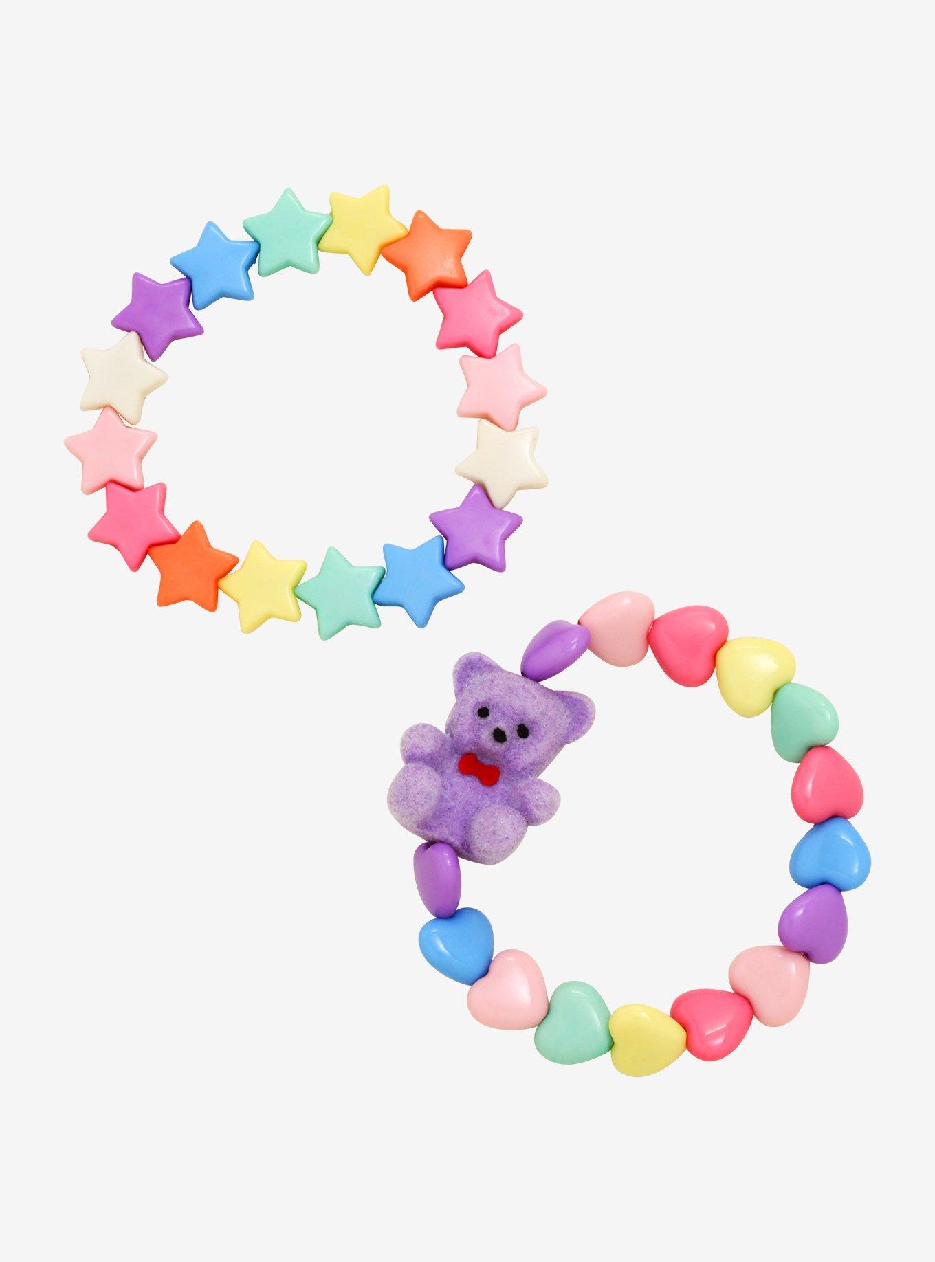 Teddy Bear Hearts Stars Beaded Bracelet Set, , hi-res