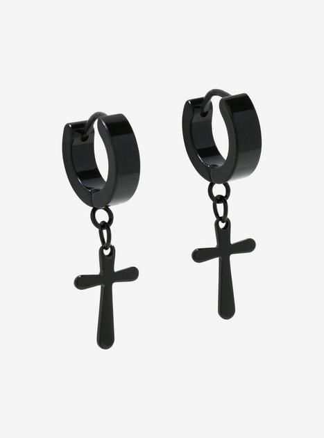 Black Cross Mini Hoop Earrings | Hot Topic