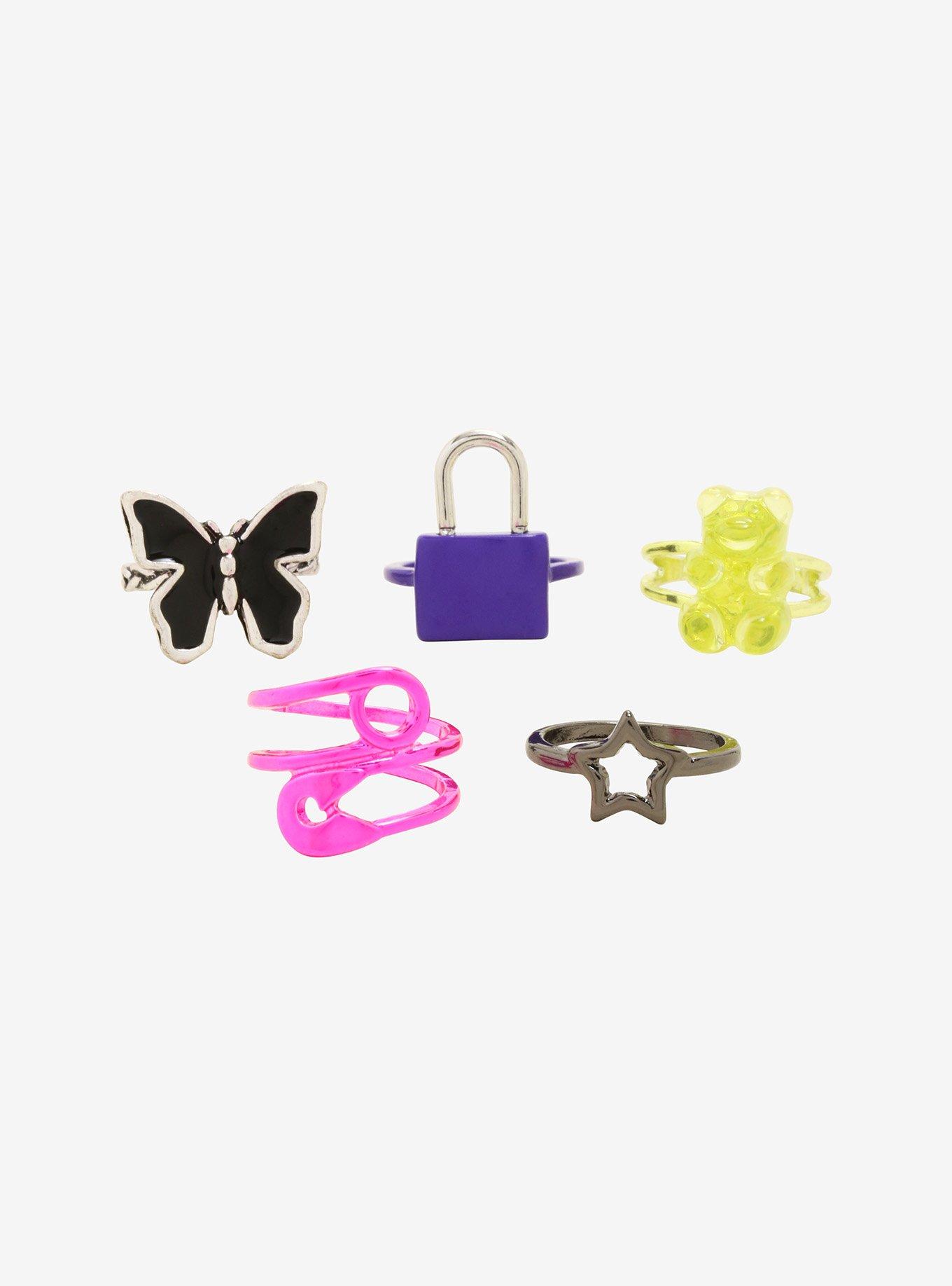 Bright Butterfly Padlock Ring Set | Hot Topic