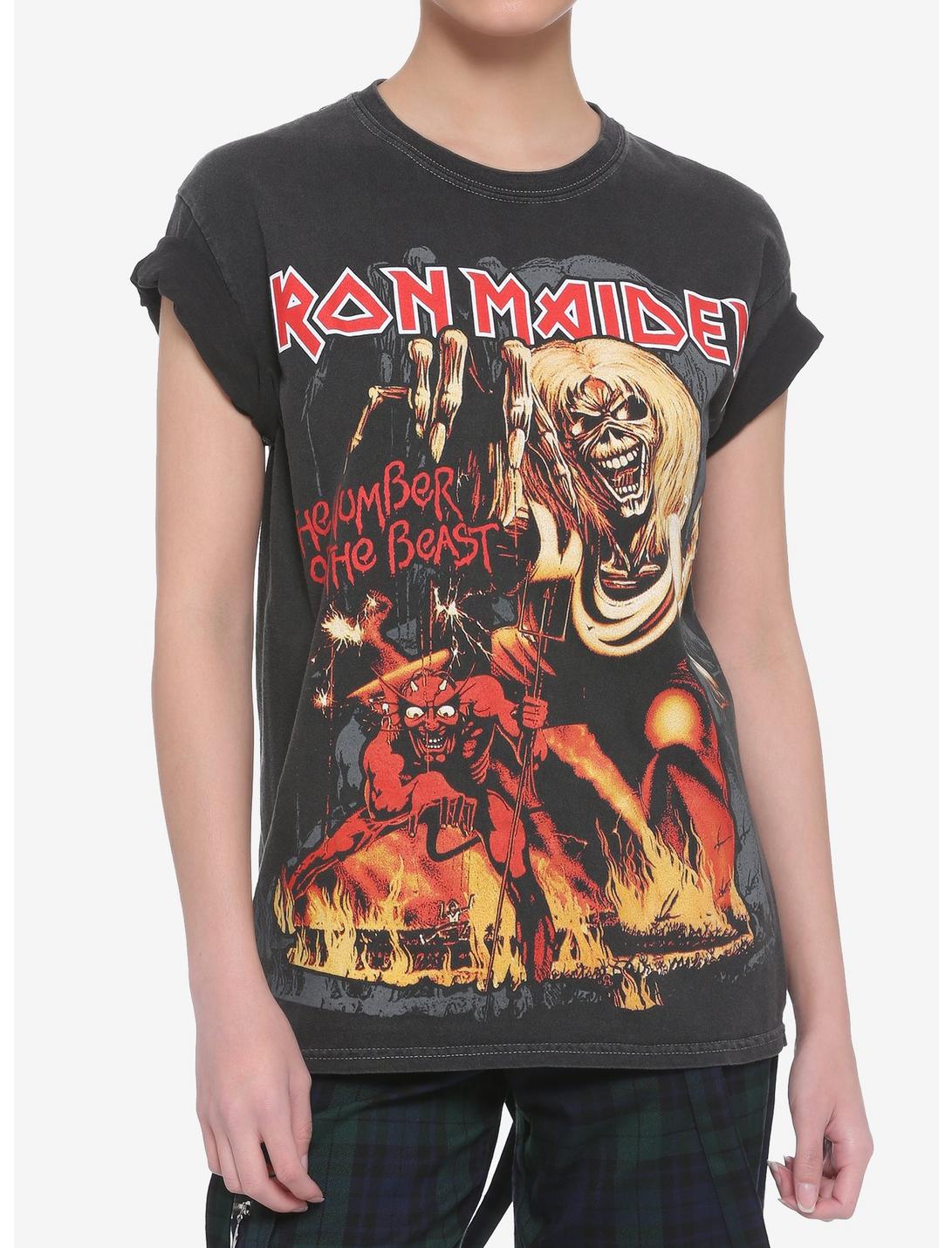 Iron Maiden The Number Of The Beast Album Cover Girls Oversized T-Shirt, BLACK, hi-res