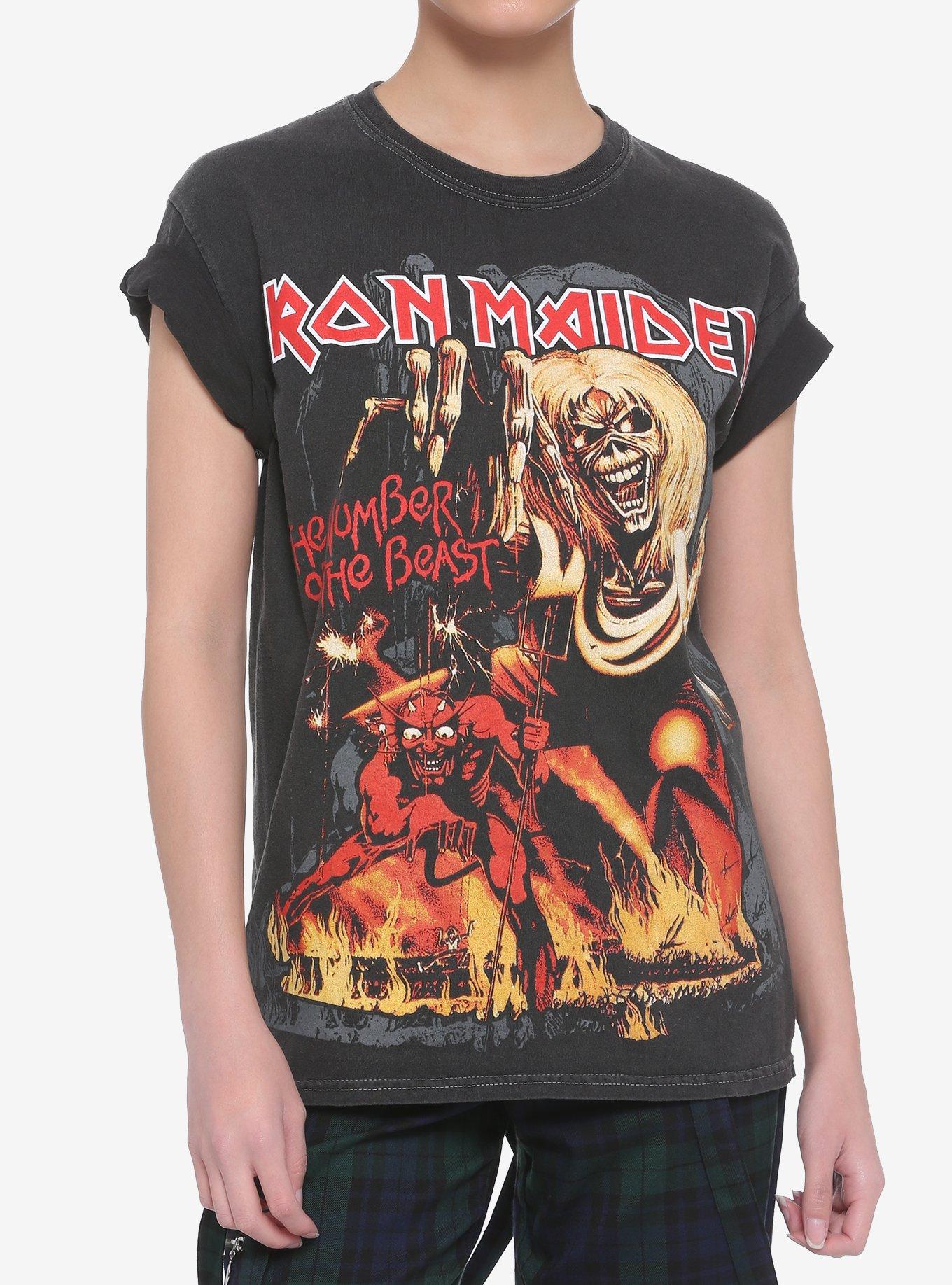 Iron Maiden The Number Of The Beast Album Cover Girls Oversized T-Shirt, BLACK, hi-res