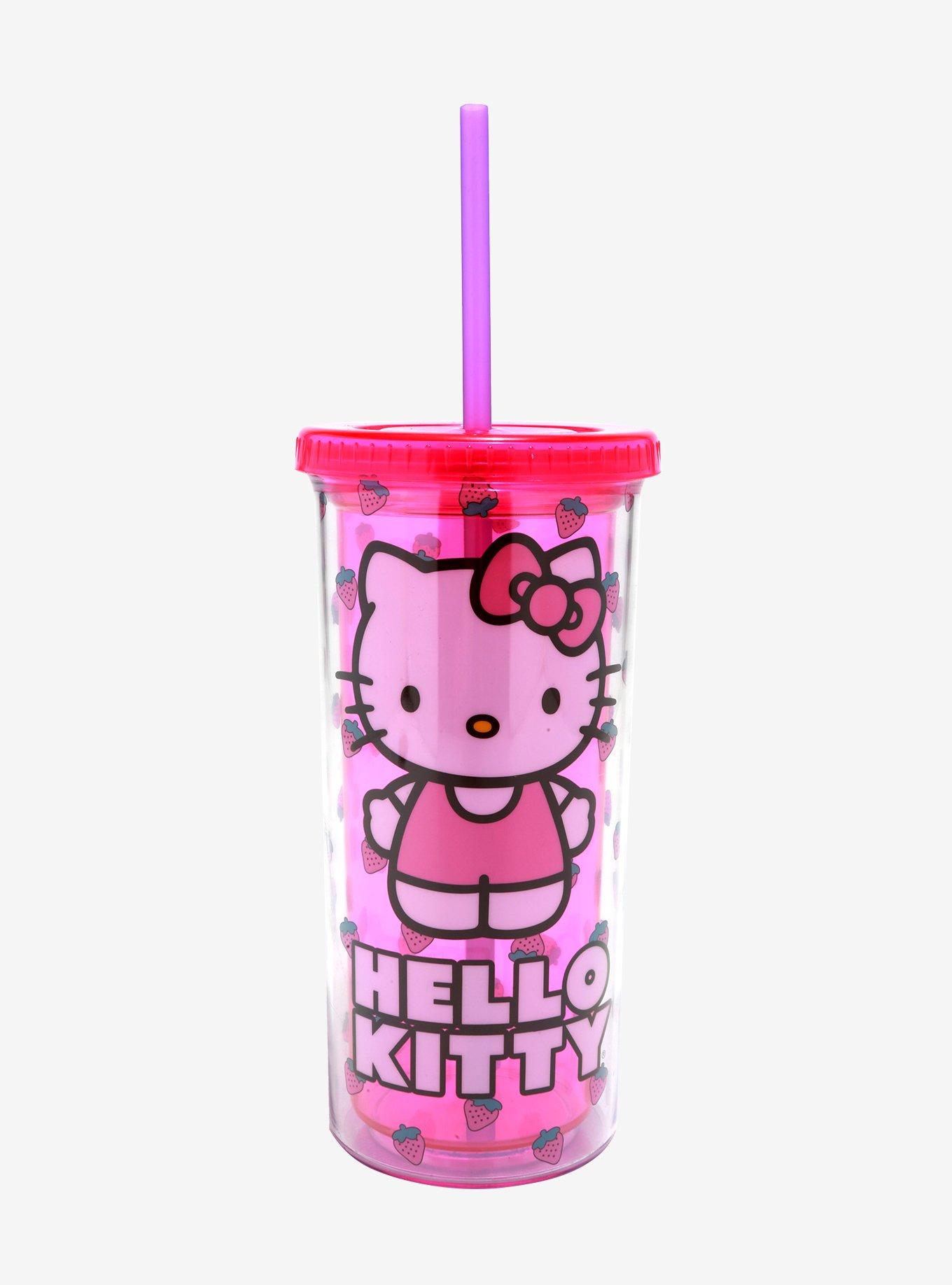 Hello Kitty Acrylic Travel Cup Drinking Straw W/ Figure New Sanrio 2001  Vintage