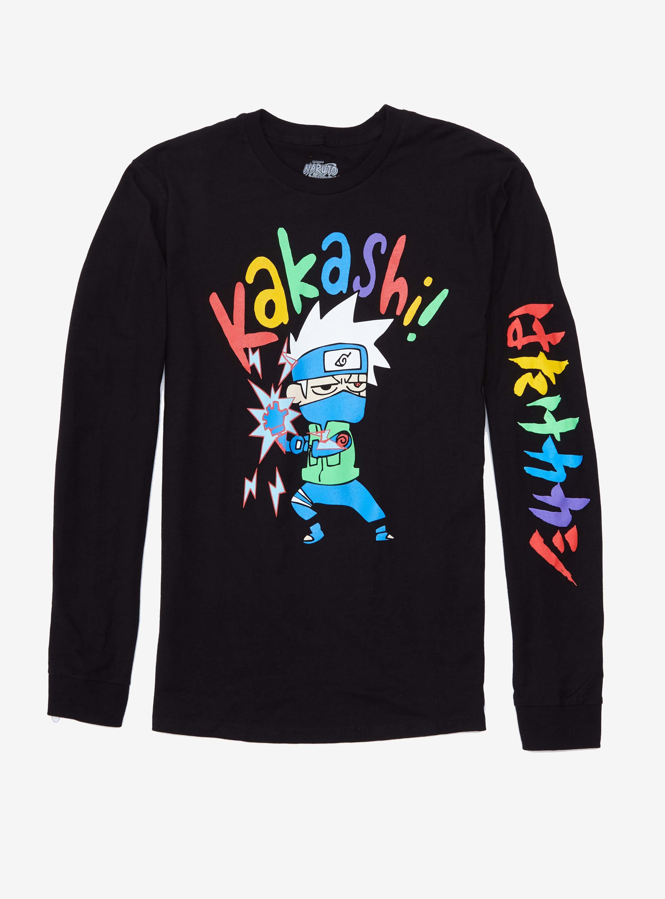 Naruto Kakashi Hatake Cartoon Long Sleeve T-Shirt - BoxLunch Exclusive, BLACK, hi-res