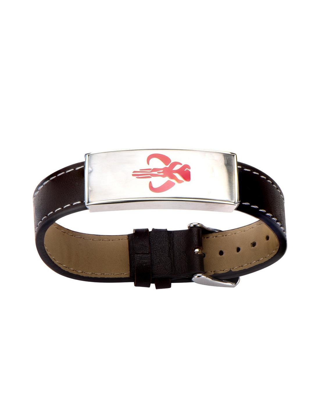 Star Wars The Mandalorian Symbol Id Plate Stainless Steel And Brown Leather Bracelet, , hi-res