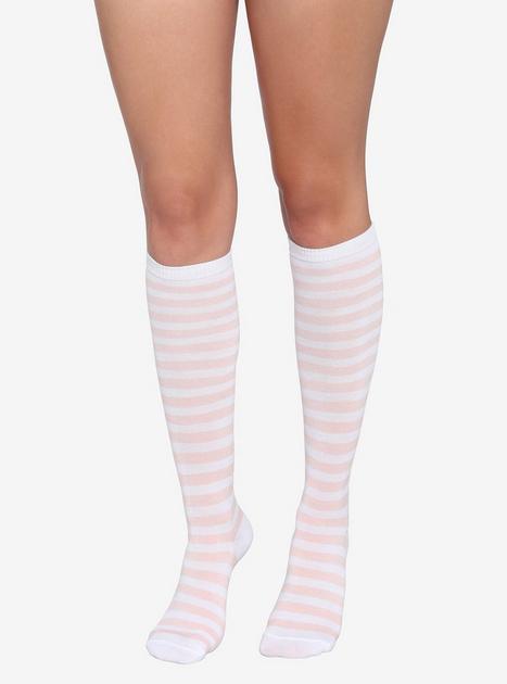 Pink & White Strip Knee-High Socks | Hot Topic