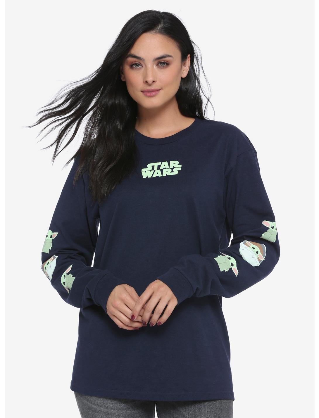 Our Universe Star Wars The Mandalorian The Child with Logo Chibi Long Sleeve T-Shirt - BoxLunch Exclusive, GREEN, hi-res