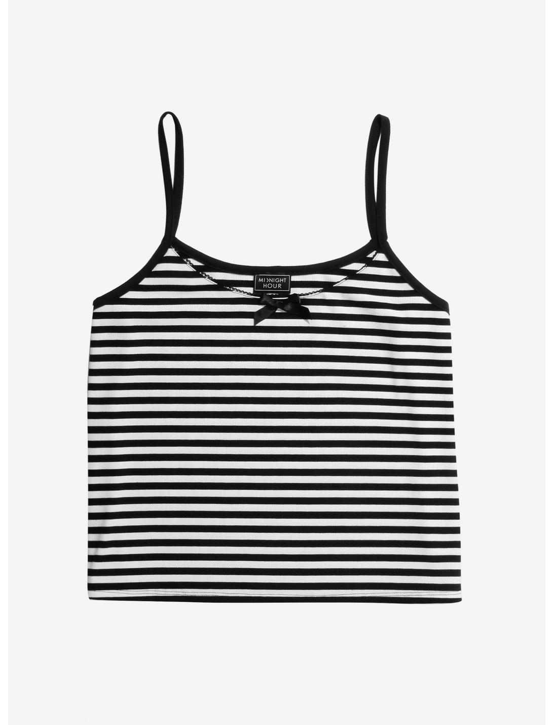 Black & White Stripe Bow Girls Strappy Tank Top Plus Size, WHITE, hi-res