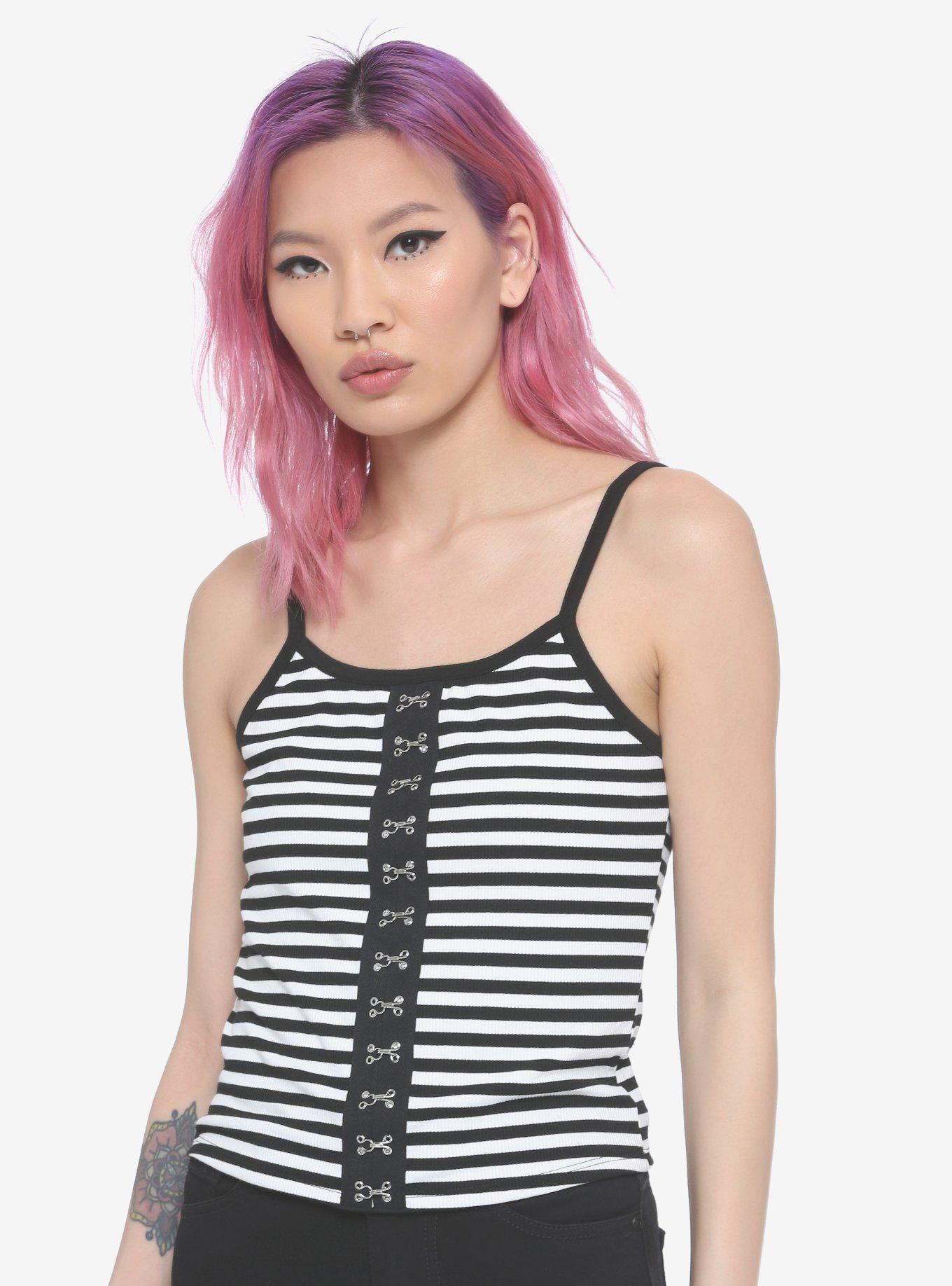 Hook & Eye Stripe Girls Strappy Crop Tank Top, STRIPES, hi-res