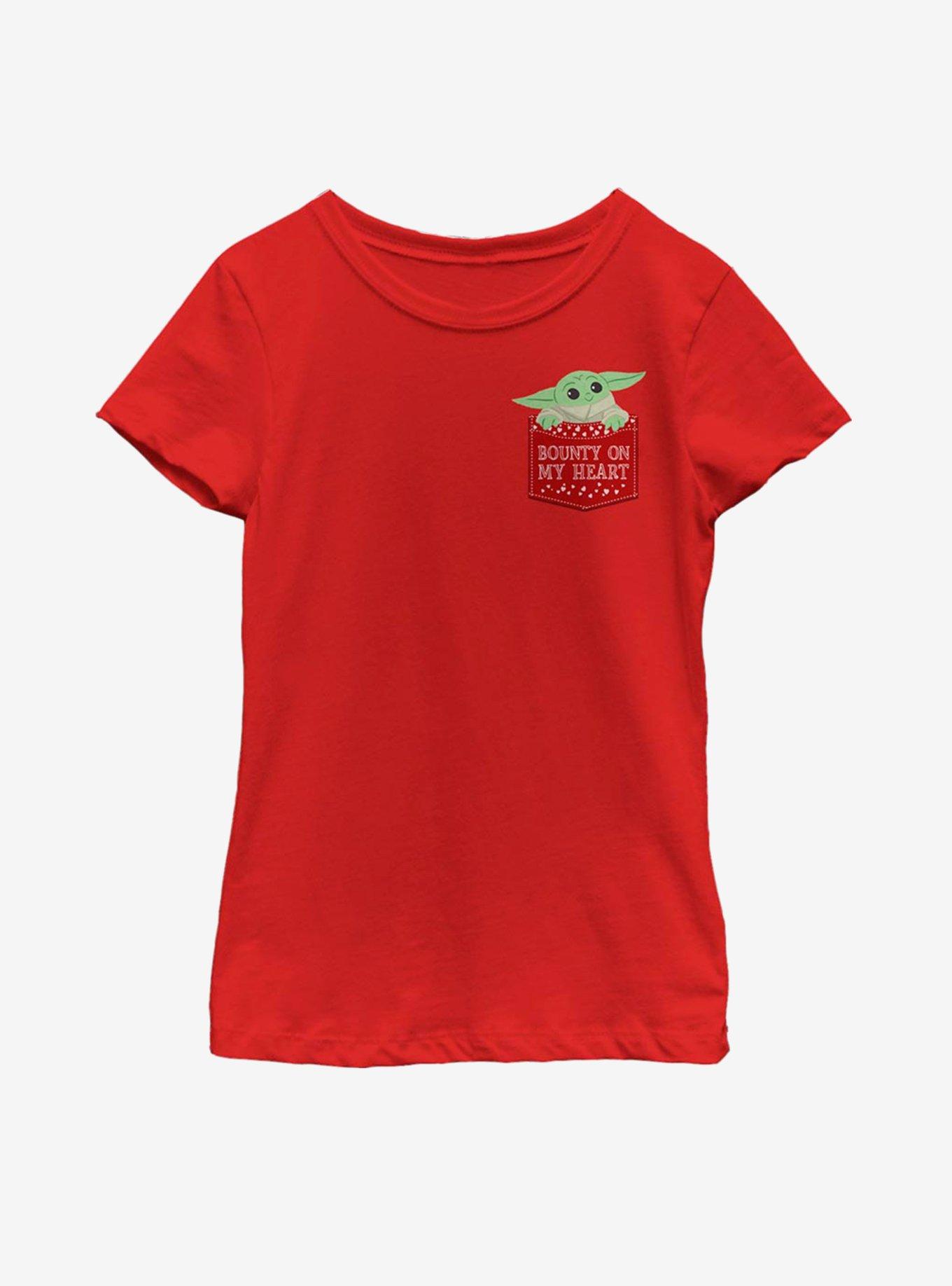 Star Wars The Mandalorian The Child Bounty On My Heart Faux Pocket Youth Girls T-Shirt, RED, hi-res
