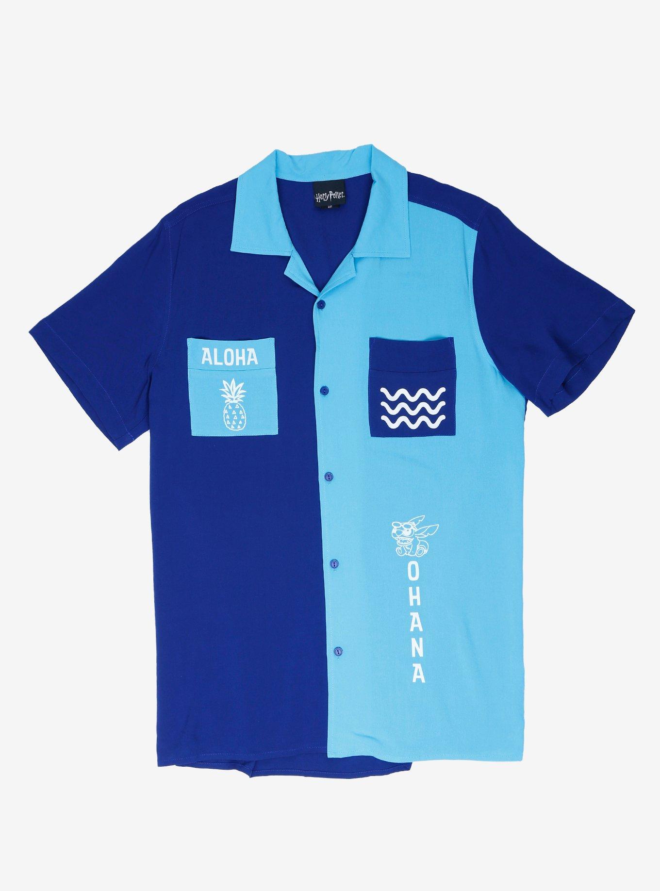 Disney Lilo & Stitch 2-Tone Woven Button-Up - BoxLunch Exclusive, BLUE, hi-res