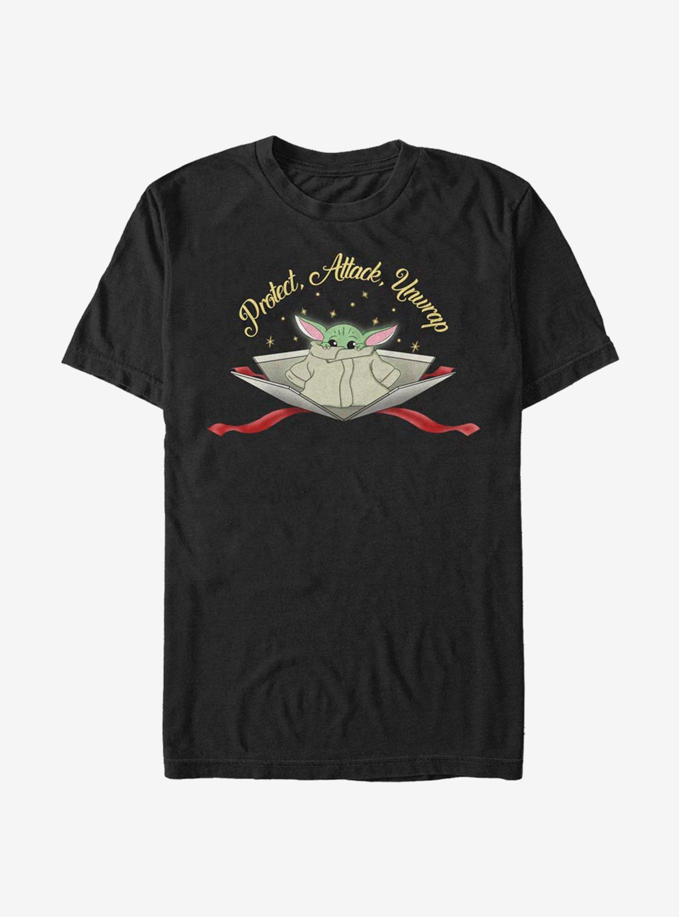 Star Wars The Mandalorian The Child Protect Attack Unwrap T-Shirt, BLACK, hi-res
