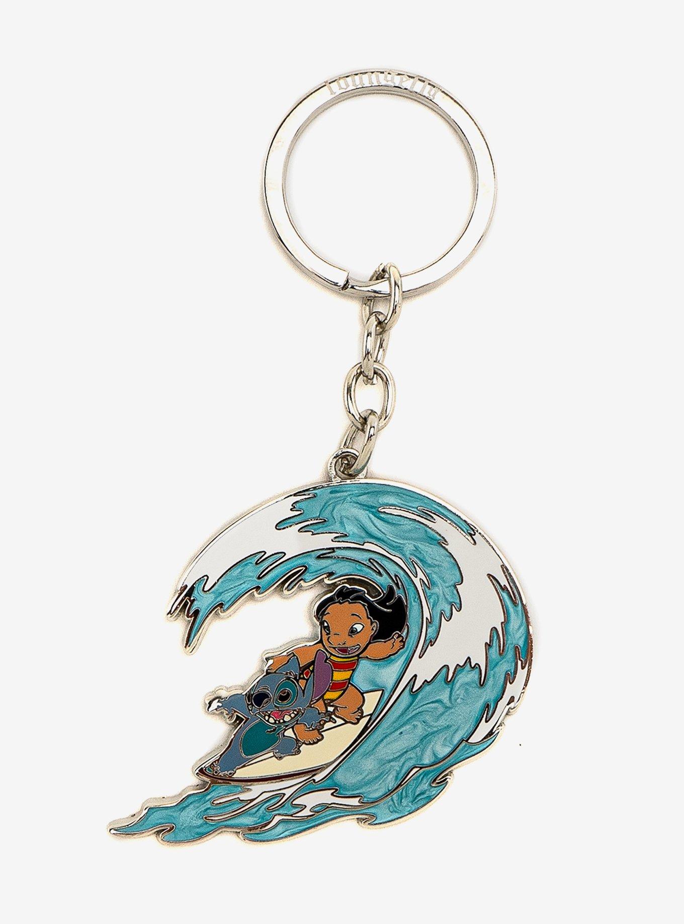 Loungefly Disney Lilo & Stitch Surfing Enamel Key Chain, , hi-res