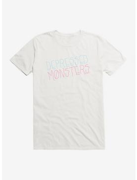 Depressed Monsters Neon Sign Logo T-Shirt By Ryan Brunty, WHITE, hi-res