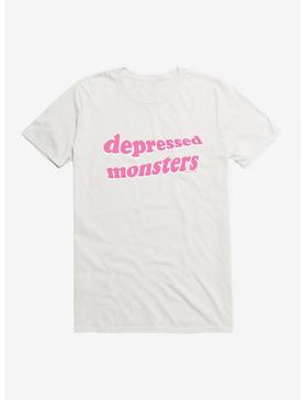 Depressed Monsters Squiggly Logo T-Shirt By Ryan Brunty, WHITE, hi-res