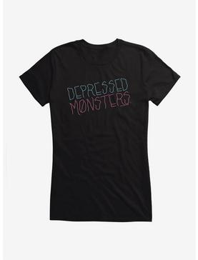 Plus Size Depressed Monsters Neon Sign Logo Girls T-Shirt By Ryan Brunty, , hi-res