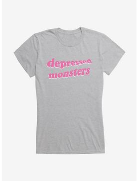Depressed Monsters Squiggly Logo Girls T-Shirt By Ryan Brunty, HEATHER, hi-res