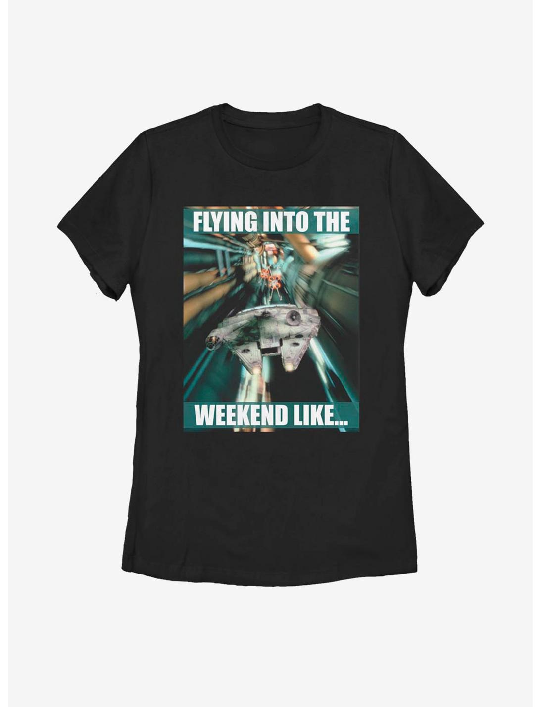 Star Wars Flying Into The Weekend Womens T-Shirt, BLACK, hi-res