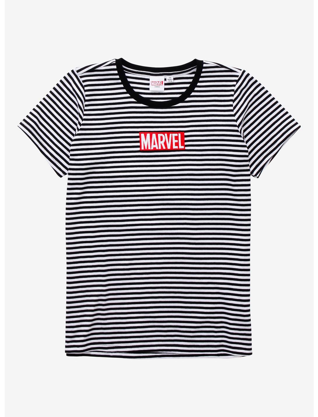 Marvel Logo Striped Women's T-Shirt - BoxLunch Exclusive, WHITE, hi-res
