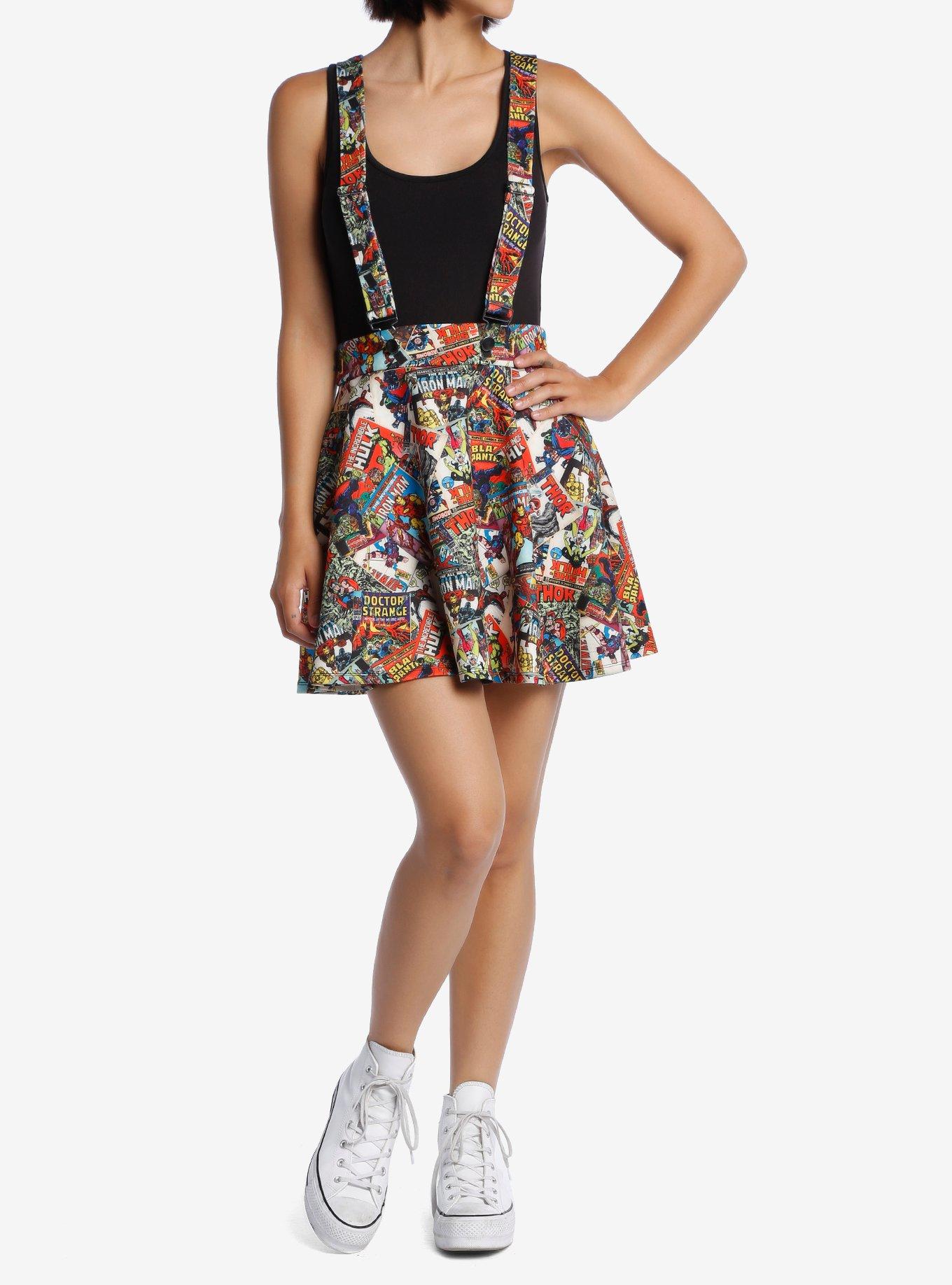 Her Universe Marvel Comic Book Covers Suspender Skirt, MULTI, hi-res