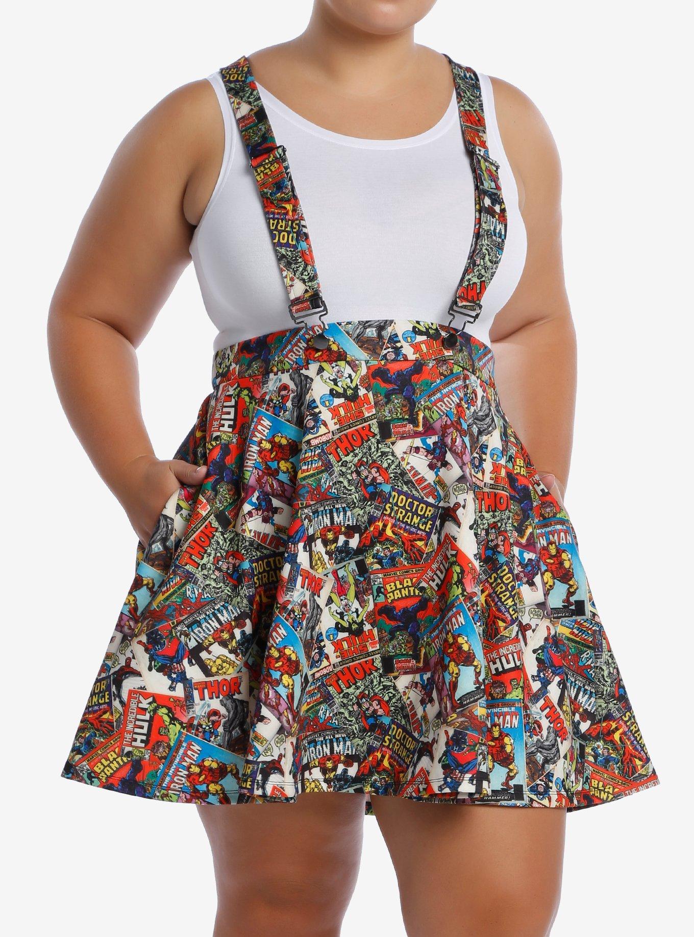 Her Universe Marvel Comic Book Covers Suspender Skirt Plus Size, MULTI, hi-res
